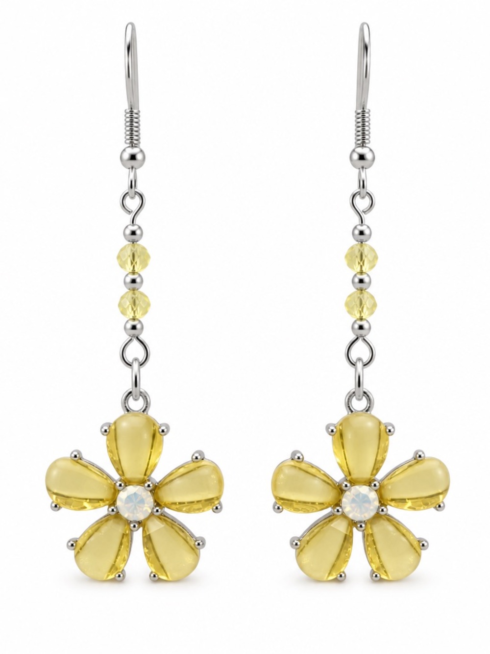 Yellow Flower Drop with Crystal Earrings